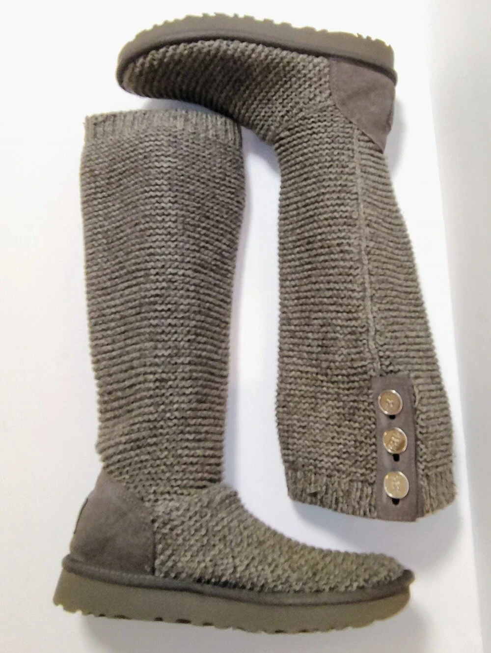 Ugg Women's Purl Cardy Knit Button Accent Winter Cozy Boots Grey 8